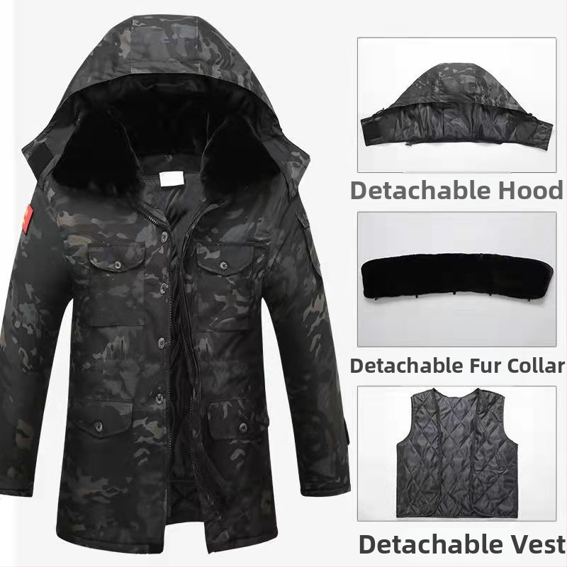 Āra kokvilnas pūkaina jaka ar kamuflāžas rakstu, kapuci, iekšējā flīsa oderē, pildījums poliester-pamats, ūdensnecaurlaidīga.