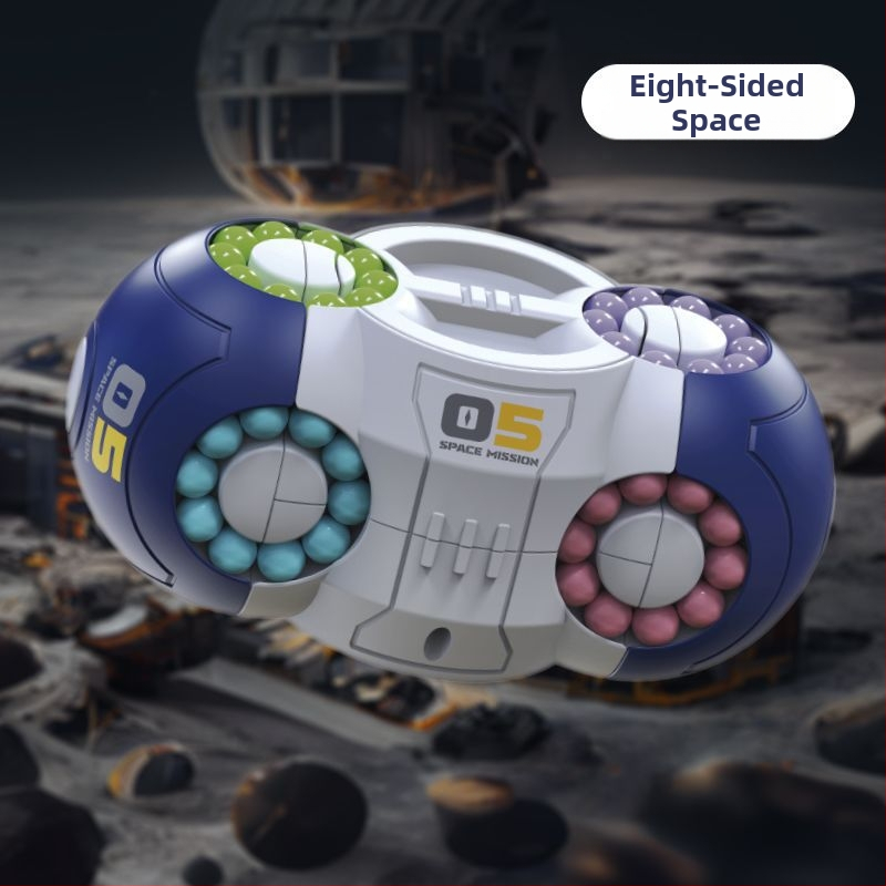 Plastmasas izglītojošā rotaļlieta bērniem — kosmiskā kubs ar rotējošu krellīti stresa mazināšanai, piemērots 0–3 gadu vecumam