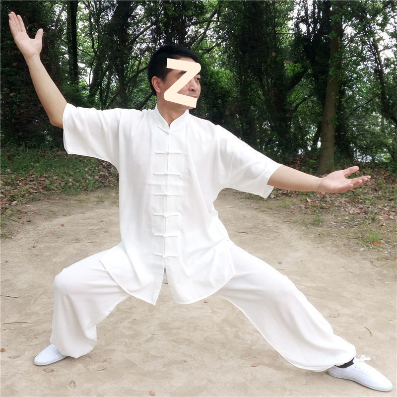 Muški ljetni Tai Chi/Kung Fu trening komplet - pamuk-linen tkanina, kratki rukav, pamuk podstava, za borilačke vještine