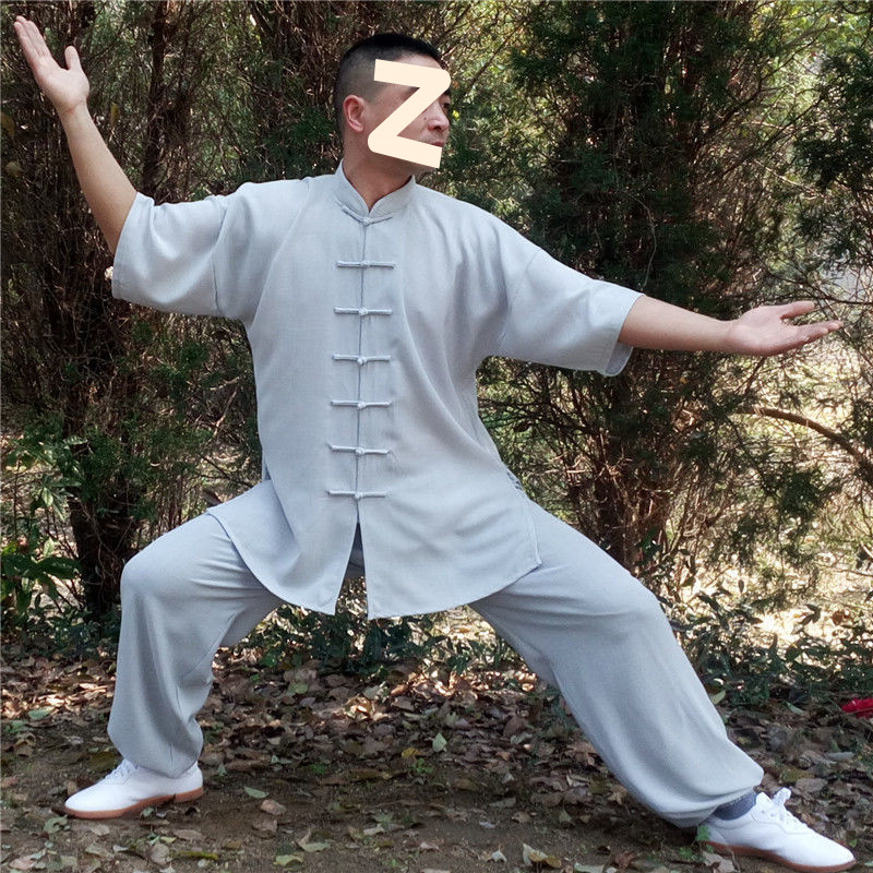 Muški ljetni Tai Chi/Kung Fu trening komplet - pamuk-linen tkanina, kratki rukav, pamuk podstava, za borilačke vještine