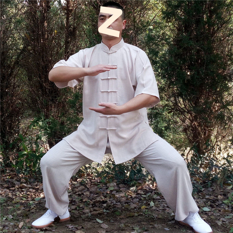 Muški ljetni Tai Chi/Kung Fu trening komplet - pamuk-linen tkanina, kratki rukav, pamuk podstava, za borilačke vještine