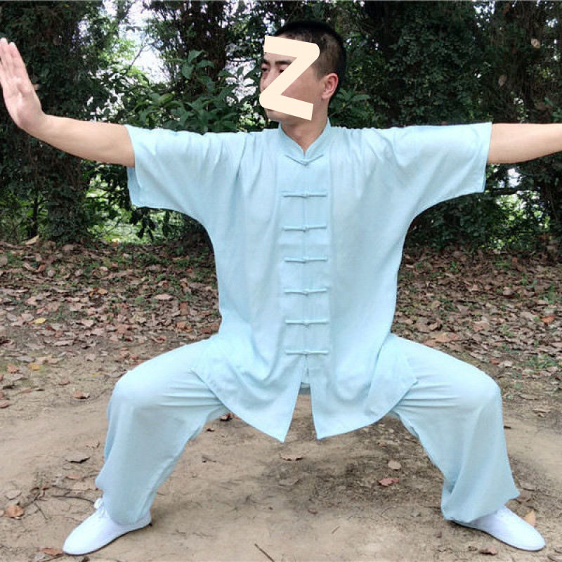 Muški ljetni Tai Chi/Kung Fu trening komplet - pamuk-linen tkanina, kratki rukav, pamuk podstava, za borilačke vještine