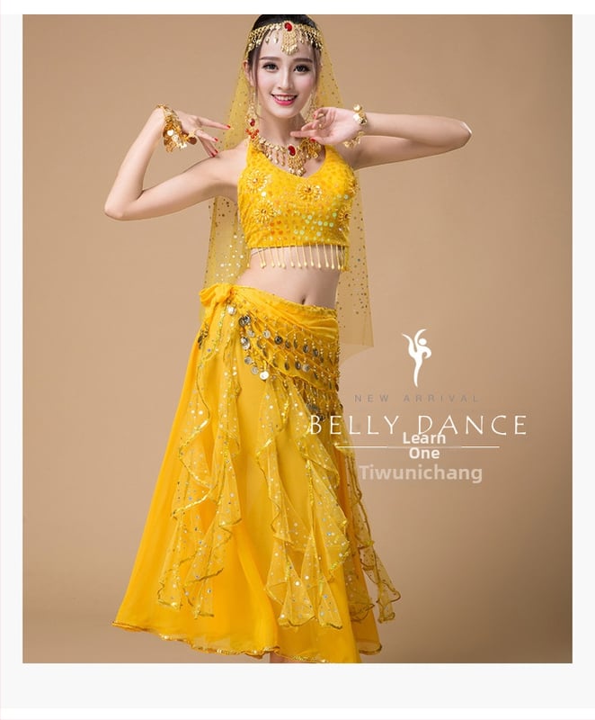 Suaugusiųjų moterų pilvo šokių kostiumas — vientisas spalva, 120D encrypted chiffon, poliesterio 80% + 10% antrinis komponentas, pamušalas 10%