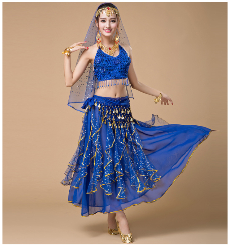 Suaugusiųjų moterų pilvo šokių kostiumas — vientisas spalva, 120D encrypted chiffon, poliesterio 80% + 10% antrinis komponentas, pamušalas 10%