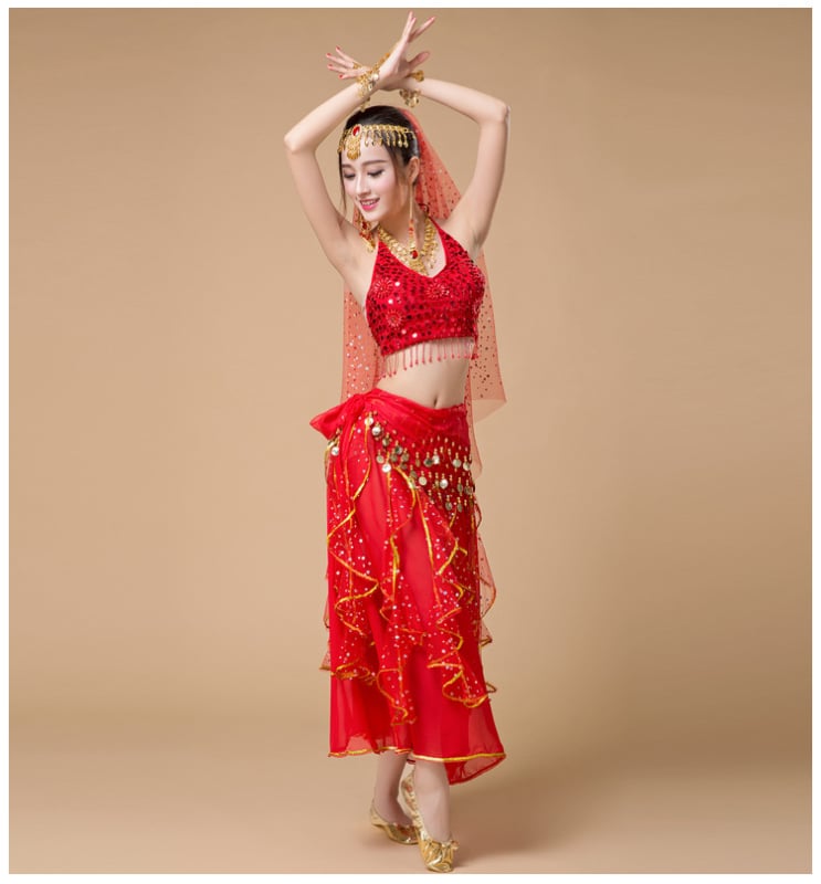 Suaugusiųjų moterų pilvo šokių kostiumas — vientisas spalva, 120D encrypted chiffon, poliesterio 80% + 10% antrinis komponentas, pamušalas 10%