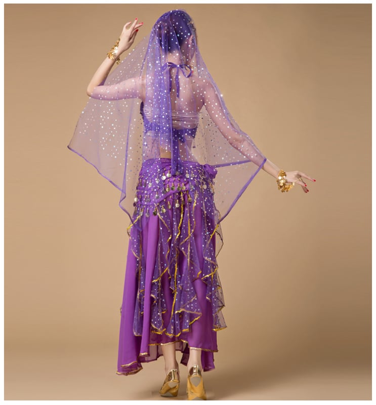 Suaugusiųjų moterų pilvo šokių kostiumas — vientisas spalva, 120D encrypted chiffon, poliesterio 80% + 10% antrinis komponentas, pamušalas 10%