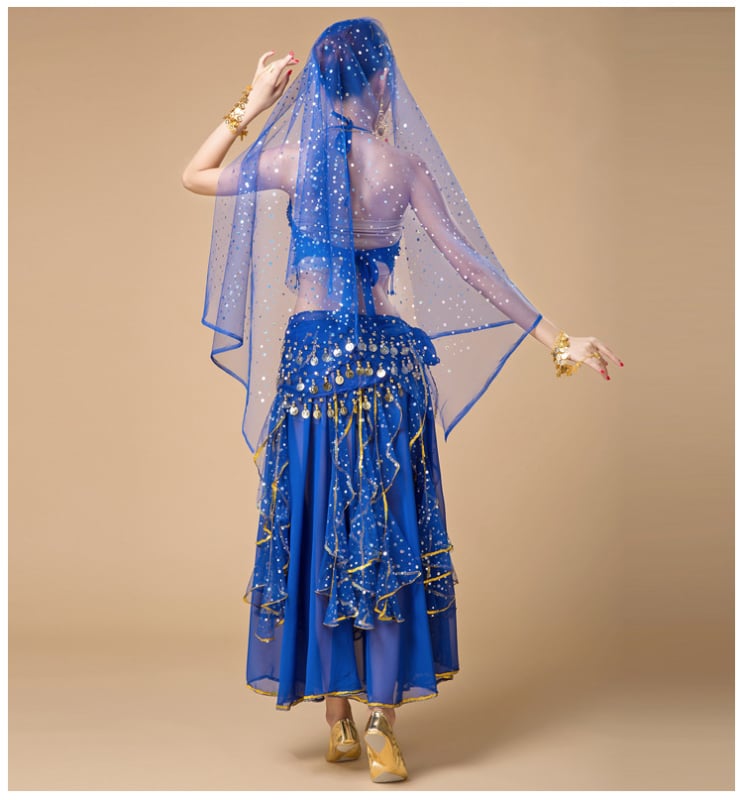 Suaugusiųjų moterų pilvo šokių kostiumas — vientisas spalva, 120D encrypted chiffon, poliesterio 80% + 10% antrinis komponentas, pamušalas 10%