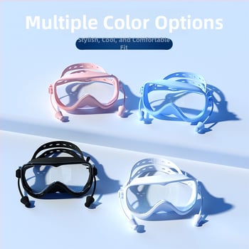 Γυαλιά κολύμβησης με μεγάλους φακούς, αντιθαμβωτικά, αδιάβροχα, PC φακοί, για ενήλικες, σετ με κλιπ μύτης και σκουφάκι κολύμβησης