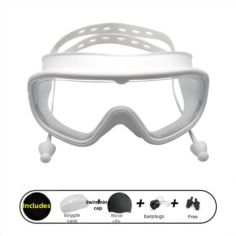Γυαλιά κολύμβησης με μεγάλους φακούς, αντιθαμβωτικά, αδιάβροχα, PC φακοί, για ενήλικες, σετ με κλιπ μύτης και σκουφάκι κολύμβησης