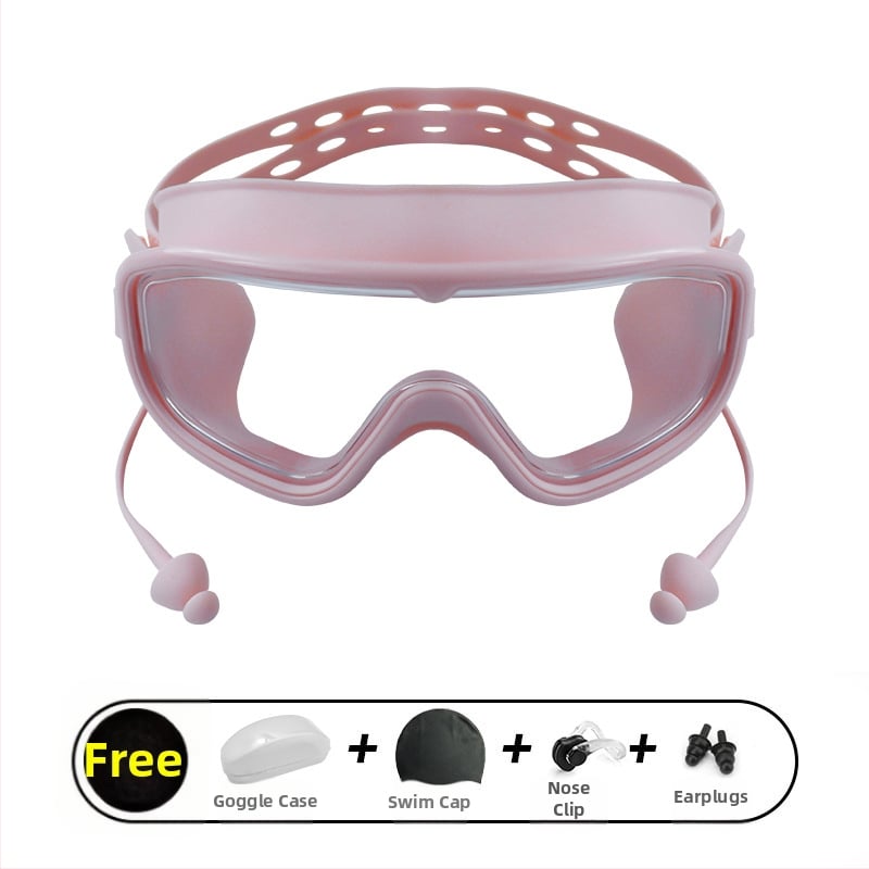 Γυαλιά κολύμβησης με μεγάλους φακούς, αντιθαμβωτικά, αδιάβροχα, PC φακοί, για ενήλικες, σετ με κλιπ μύτης και σκουφάκι κολύμβησης