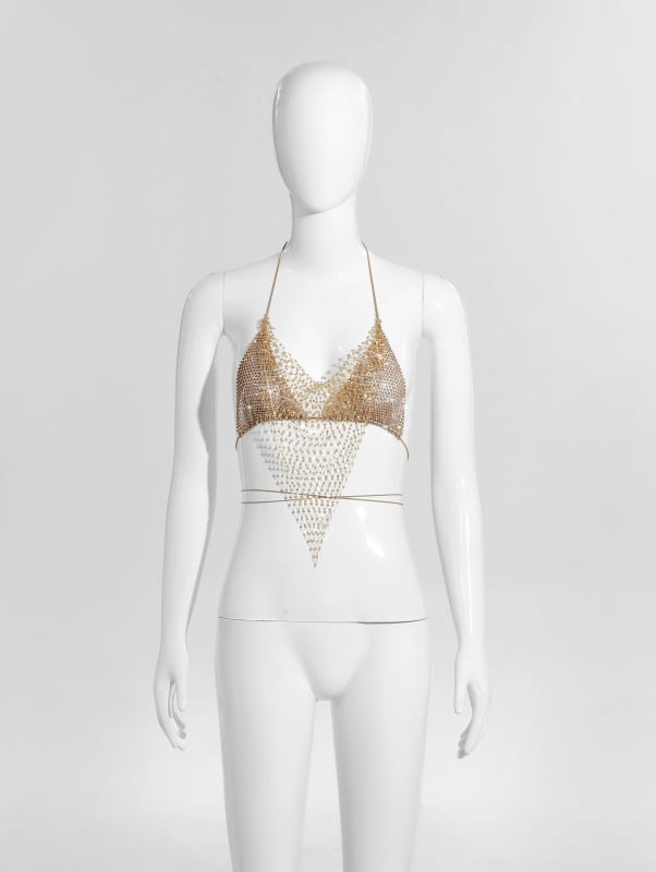 Bikīni tops ar tīklu un kristāliem, halter ar šņuru