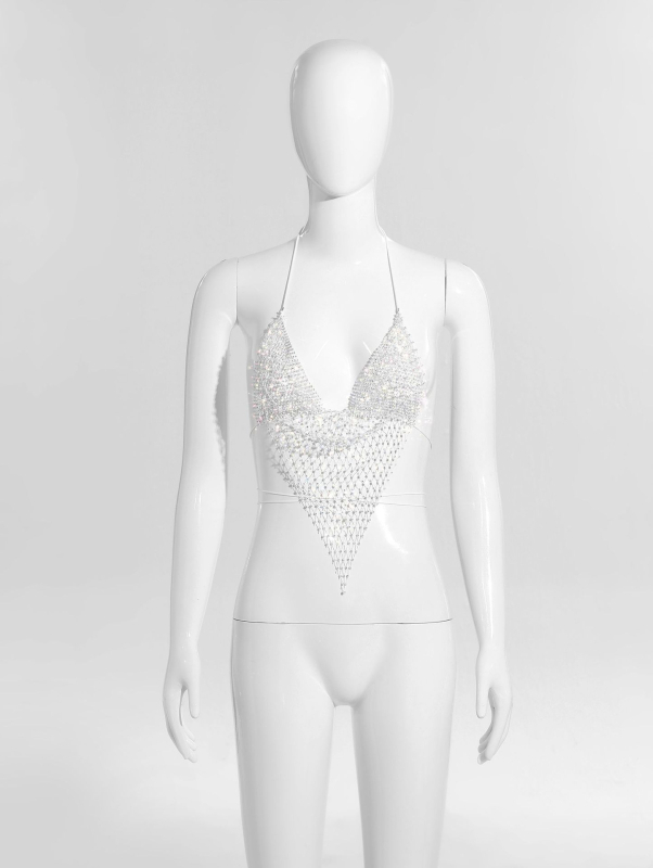 Bikīni tops ar tīklu un kristāliem, halter ar šņuru