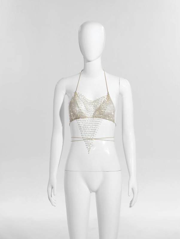 Bikīni tops ar tīklu un kristāliem, halter ar šņuru