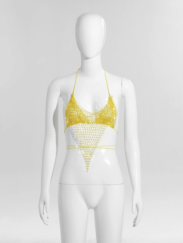 Bikīni tops ar tīklu un kristāliem, halter ar šņuru