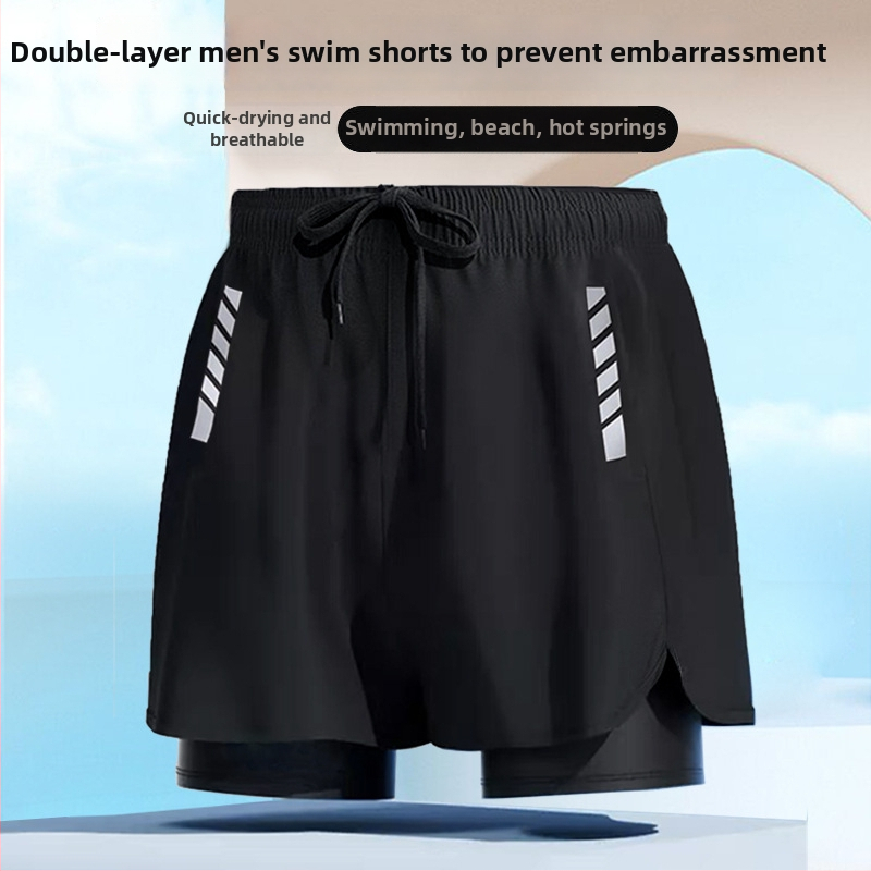 Vīriešu peldkostīms bokseru stilā ar divslāņu konstrukciju, ātri žūstoši, plus izmērs