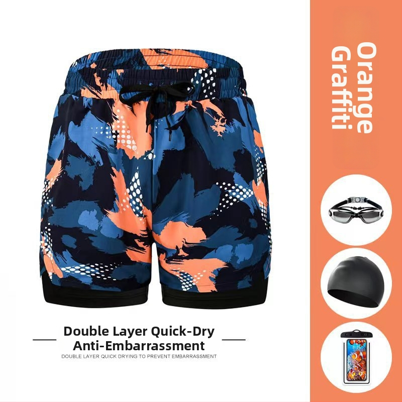 Vīriešu peldkostīms bokseru stilā ar divslāņu konstrukciju, ātri žūstoši, plus izmērs