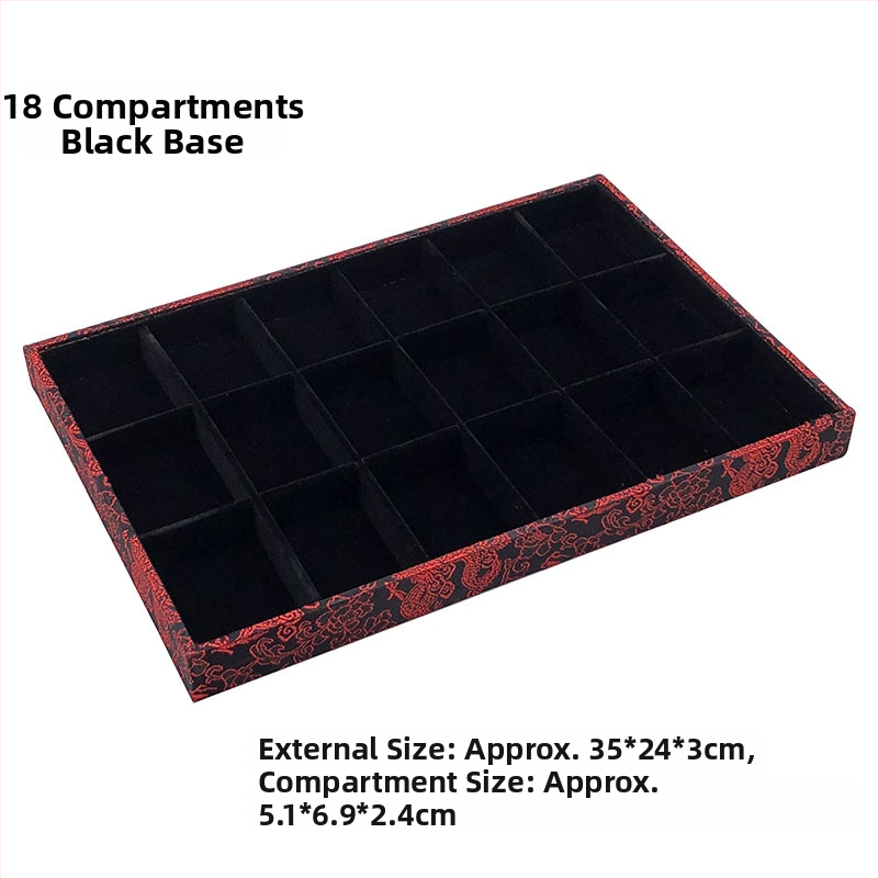 Vienas daļas juvelierizstrādājumu demonstrēšanas plāksne ar 125 nodalījumiem; materiāls: presēta koka plāksne; antīkā stilā; savienojuma konstrukcija