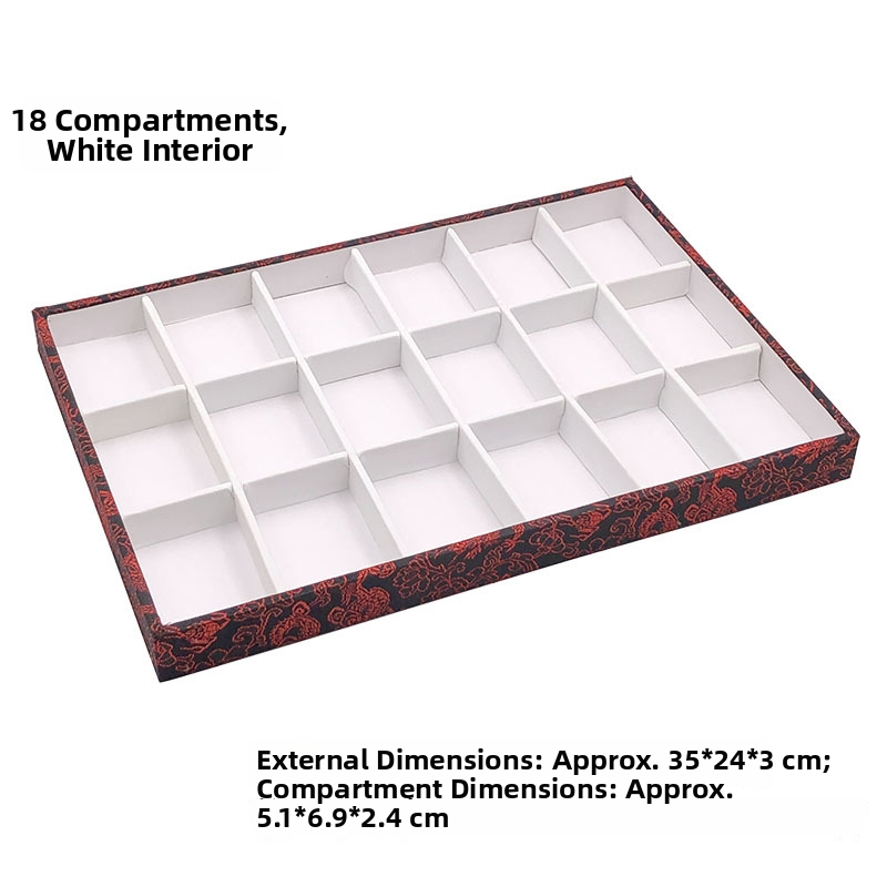 Vienas daļas juvelierizstrādājumu demonstrēšanas plāksne ar 125 nodalījumiem; materiāls: presēta koka plāksne; antīkā stilā; savienojuma konstrukcija