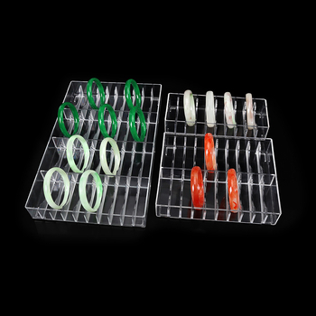 Visu vienā rotaslietu displeja statīvs ar caurspīdīgu akrila korpusu un koka pamatu, vienu līmeni, augstas kvalitātes stils