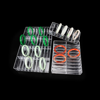 Visu vienā rotaslietu displeja statīvs ar caurspīdīgu akrila korpusu un koka pamatu, vienu līmeni, augstas kvalitātes stils