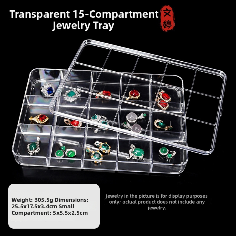 Visu vienā rotaslietu displeja statīvs ar caurspīdīgu akrila korpusu un koka pamatu, vienu līmeni, augstas kvalitātes stils