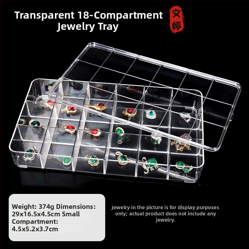 Visu vienā rotaslietu displeja statīvs ar caurspīdīgu akrila korpusu un koka pamatu, vienu līmeni, augstas kvalitātes stils