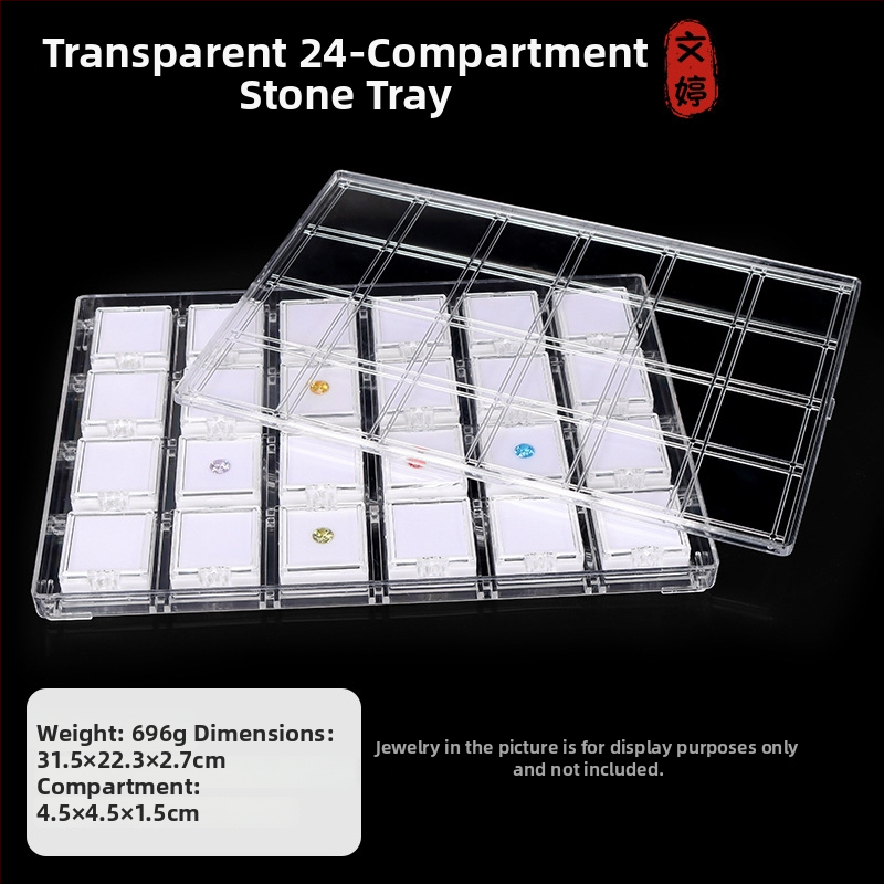 Visu vienā rotaslietu displeja statīvs ar caurspīdīgu akrila korpusu un koka pamatu, vienu līmeni, augstas kvalitātes stils