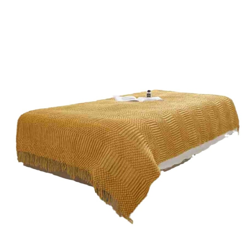 Kötött ágyvég takaró – skandináv stílus, geometriai mintázat, akril anyag, testreszabás elérhető, logó nyomtatás lehetséges