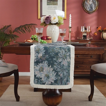 Față de masă cu model floral, stil retro, material amestec poliester-bumbac (60% poliester, 40% bumbac), potrivit pentru sufragerie, dormitor, birou, spații exterioare