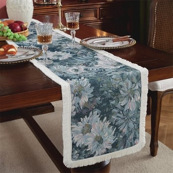 Față de masă cu model floral, stil retro, material amestec poliester-bumbac (60% poliester, 40% bumbac), potrivit pentru sufragerie, dormitor, birou, spații exterioare