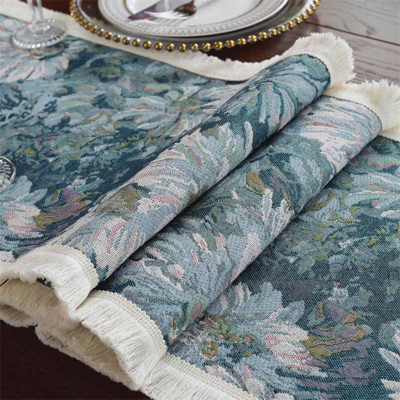 Față de masă cu model floral, stil retro, material amestec poliester-bumbac (60% poliester, 40% bumbac), potrivit pentru sufragerie, dormitor, birou, spații exterioare