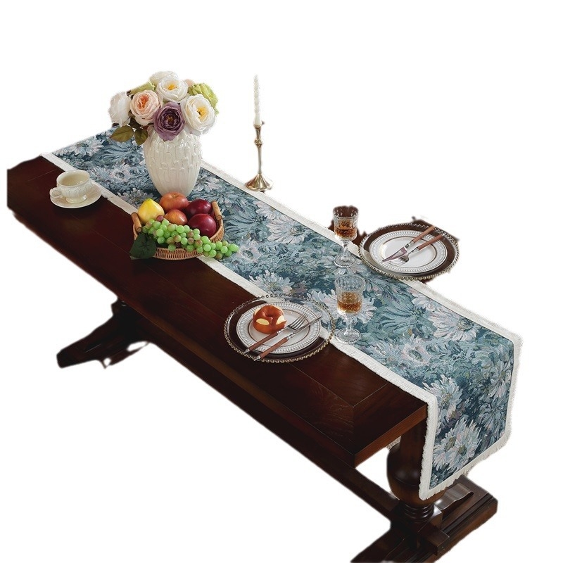 Față de masă cu model floral, stil retro, material amestec poliester-bumbac (60% poliester, 40% bumbac), potrivit pentru sufragerie, dormitor, birou, spații exterioare