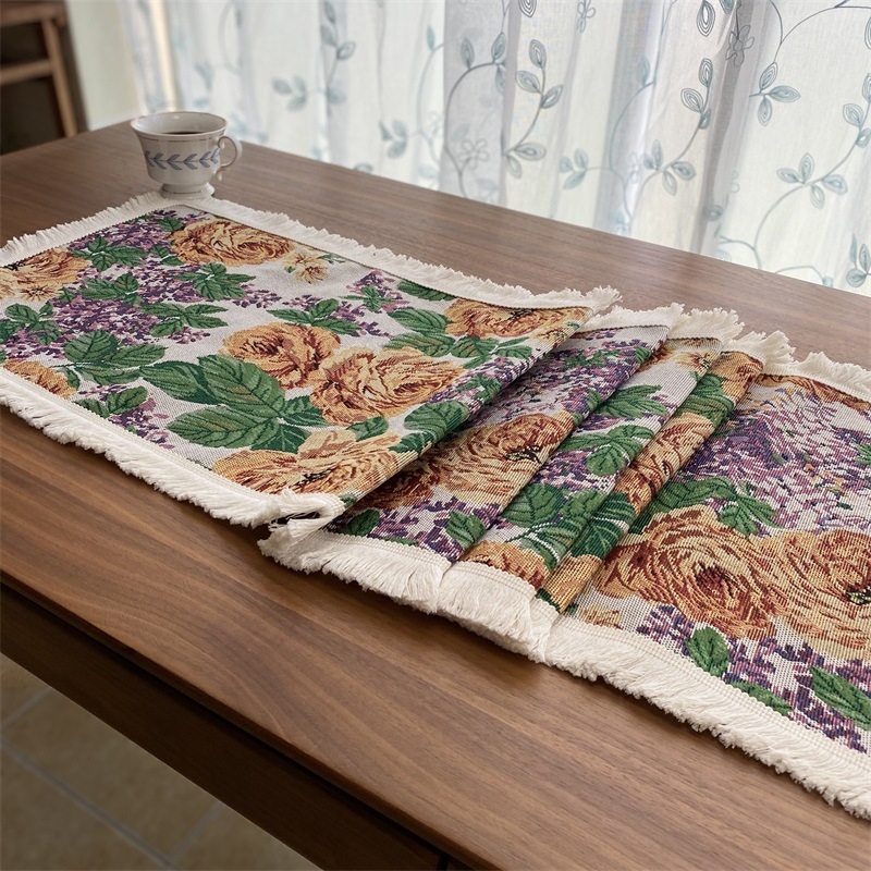 Față de masă cu model floral, stil retro, material amestec poliester-bumbac (60% poliester, 40% bumbac), potrivit pentru sufragerie, dormitor, birou, spații exterioare