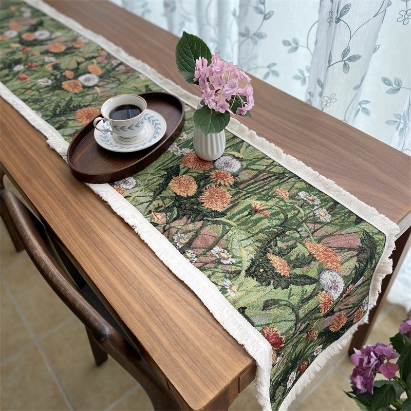 Față de masă cu model floral, stil retro, material amestec poliester-bumbac (60% poliester, 40% bumbac), potrivit pentru sufragerie, dormitor, birou, spații exterioare