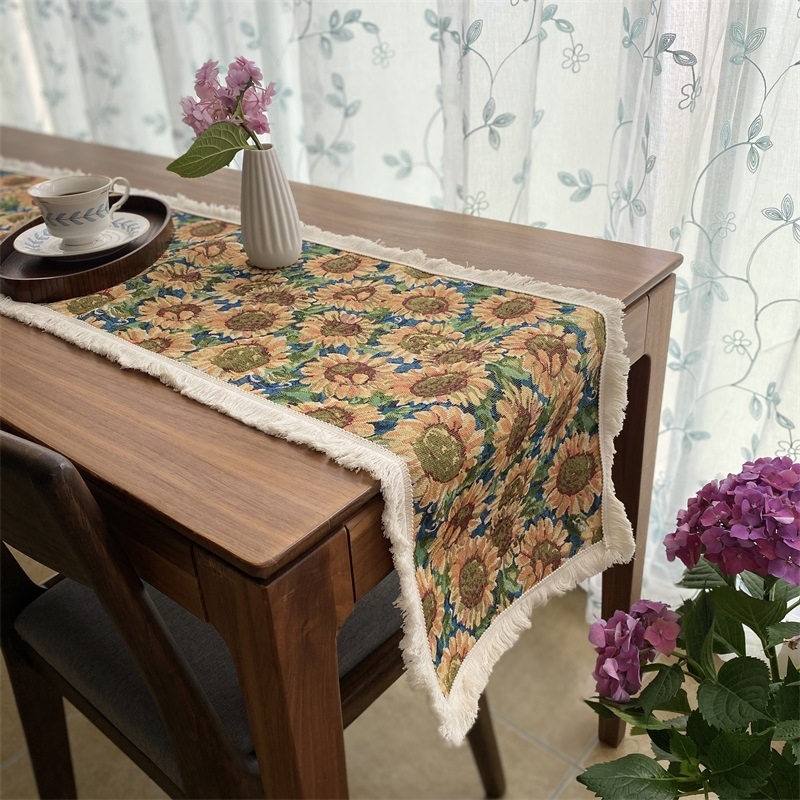 Față de masă cu model floral, stil retro, material amestec poliester-bumbac (60% poliester, 40% bumbac), potrivit pentru sufragerie, dormitor, birou, spații exterioare