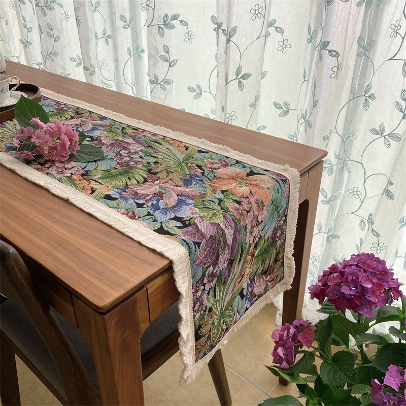 Față de masă cu model floral, stil retro, material amestec poliester-bumbac (60% poliester, 40% bumbac), potrivit pentru sufragerie, dormitor, birou, spații exterioare