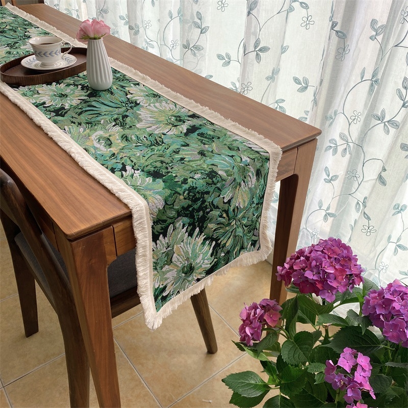 Față de masă cu model floral, stil retro, material amestec poliester-bumbac (60% poliester, 40% bumbac), potrivit pentru sufragerie, dormitor, birou, spații exterioare