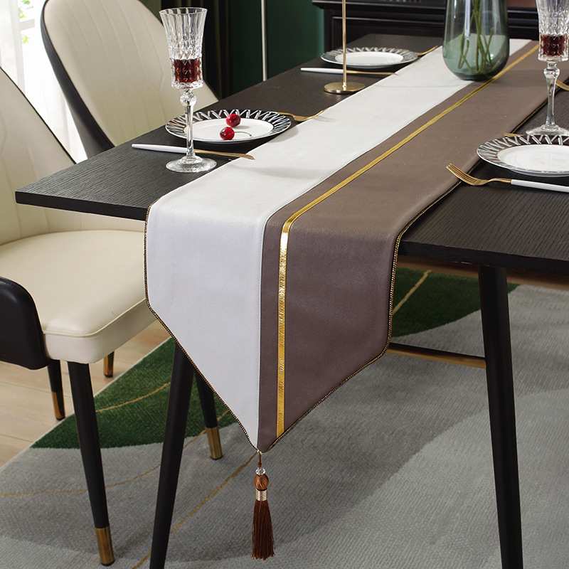 Steag decorativ pentru masă - stil modern lux, material imitație bumbac și in, model vânt chinezesc, personalizabil, potrivit pentru living, birou, spații comerciale