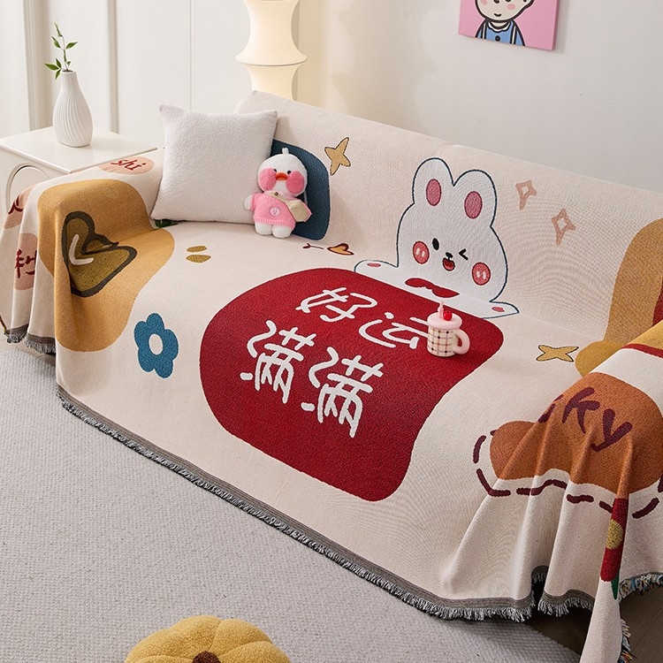 Husă de canapea pentru trei locuri, cu model desen animat geometric, acoperire completă, husă antiderapantă pentru perne