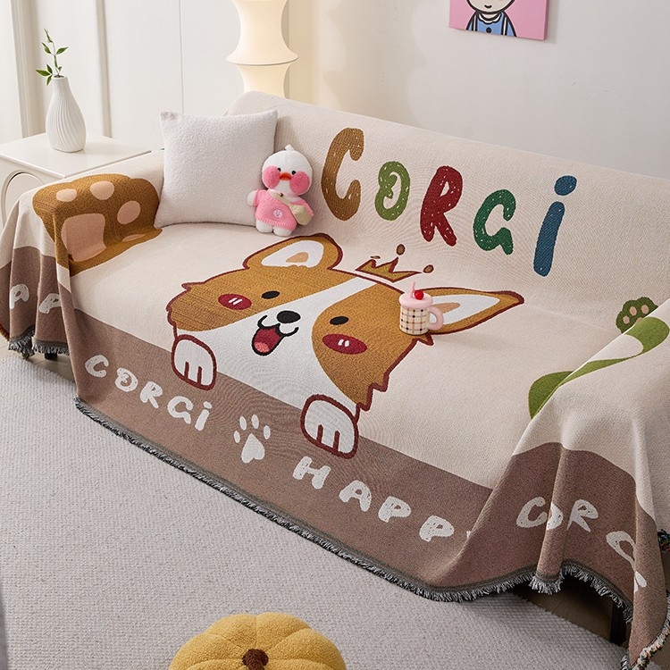 Husă de canapea pentru trei locuri, cu model desen animat geometric, acoperire completă, husă antiderapantă pentru perne