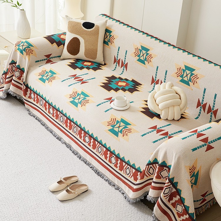 Husă de canapea pentru trei locuri, cu model desen animat geometric, acoperire completă, husă antiderapantă pentru perne