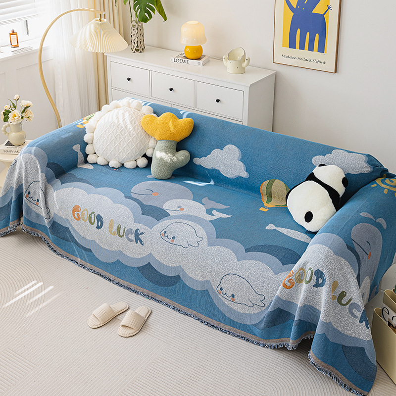 Husă de canapea pentru trei locuri, cu model desen animat geometric, acoperire completă, husă antiderapantă pentru perne