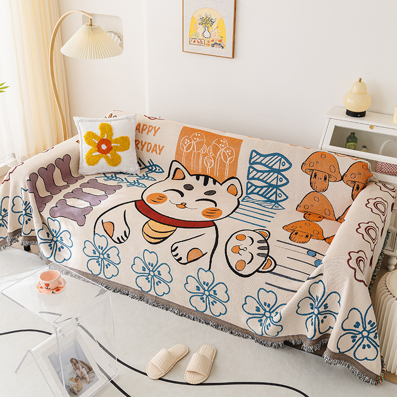 Husă de canapea pentru trei locuri, cu model desen animat geometric, acoperire completă, husă antiderapantă pentru perne