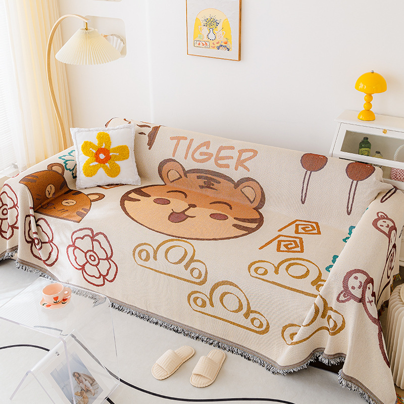 Husă de canapea pentru trei locuri, cu model desen animat geometric, acoperire completă, husă antiderapantă pentru perne