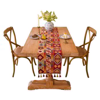 Table Runner în stil marocan, model geometric abstract, amestec poliester 80% + bumbac 20%