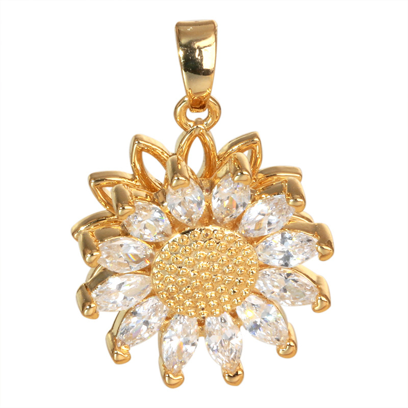 Colier cu pandantiv rotativ din cupru, floare de soare, formă de floare și frunză, electroplacare, stil natură