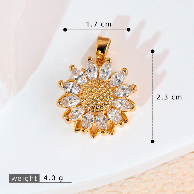 Colier cu pandantiv rotativ din cupru, floare de soare, formă de floare și frunză, electroplacare, stil natură