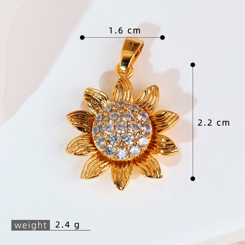 Colier cu pandantiv rotativ din cupru, floare de soare, formă de floare și frunză, electroplacare, stil natură