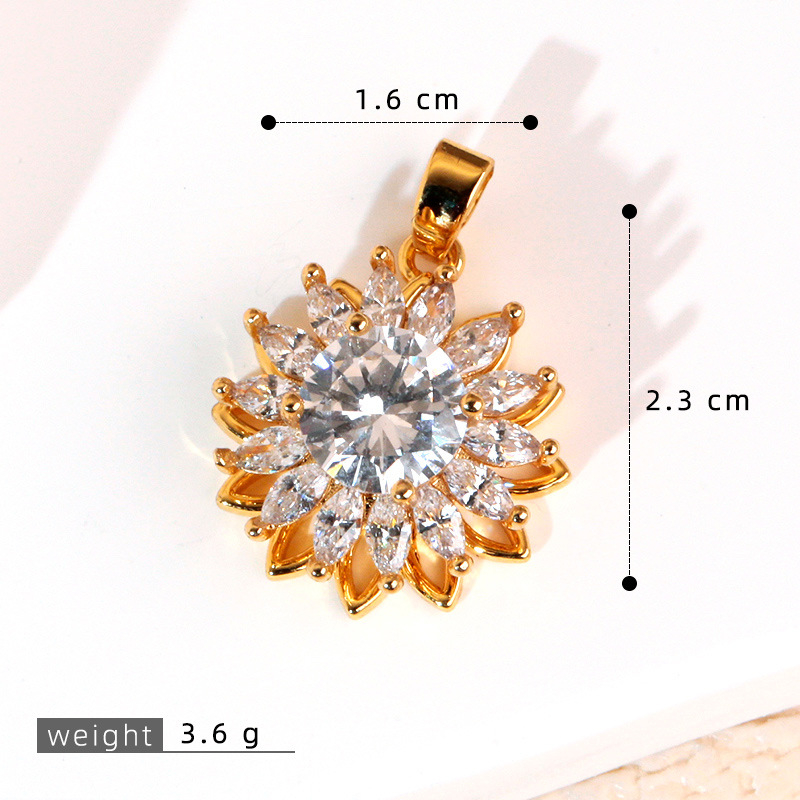 Colier cu pandantiv rotativ din cupru, floare de soare, formă de floare și frunză, electroplacare, stil natură