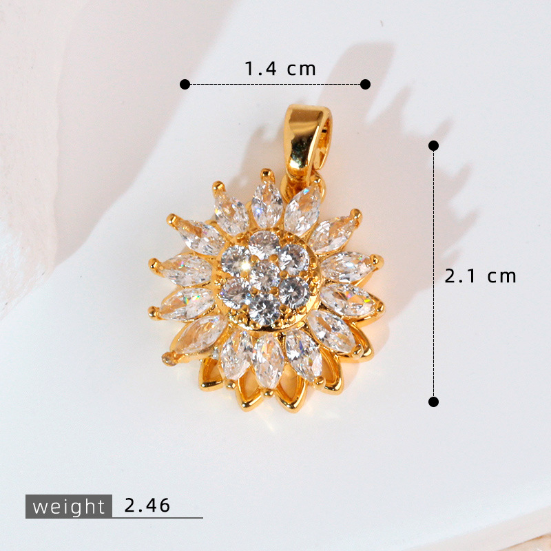 Colier cu pandantiv rotativ din cupru, floare de soare, formă de floare și frunză, electroplacare, stil natură